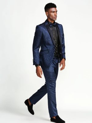 Traje para hombre azul navy bordado.