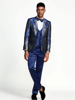 Traje para hombre azul chaqueta con dorado.