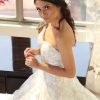 Vestido de novia champaña, escote corazón brillos en blusa SA28805-B - Imagen 2
