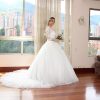 Vestido de novia manga tres cuartos, estilo princesa, falda en brillitos SA20803_B - Imagen 3