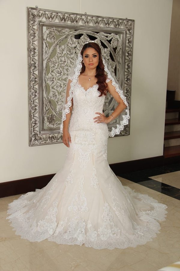 Vestido de novia estilo sirena ivory y champaña DQ0010.