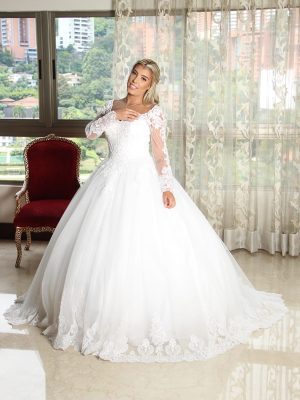 Vestido de novia estilo princesa manga larga ivory ref DQ0091