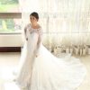 Vestido de novia sirena,manga larga con cola adaptable DQ009. - Imagen 5