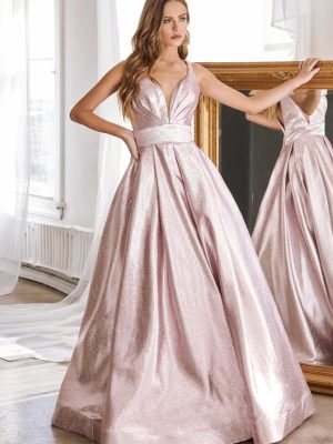 Vestido elegante rosado metalizado CR850.