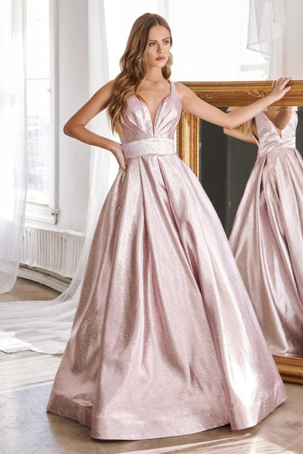 Vestido elegante rosado metalizado CR850.