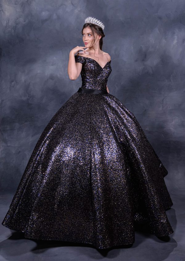 Vestido de quince negro multicolor Rf.1554