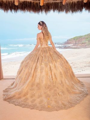 Vestido de quince dorado Rf. LV443