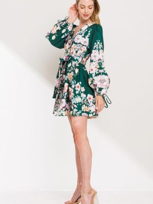 Vestido corto estampado, manga larga Rf.LD4912