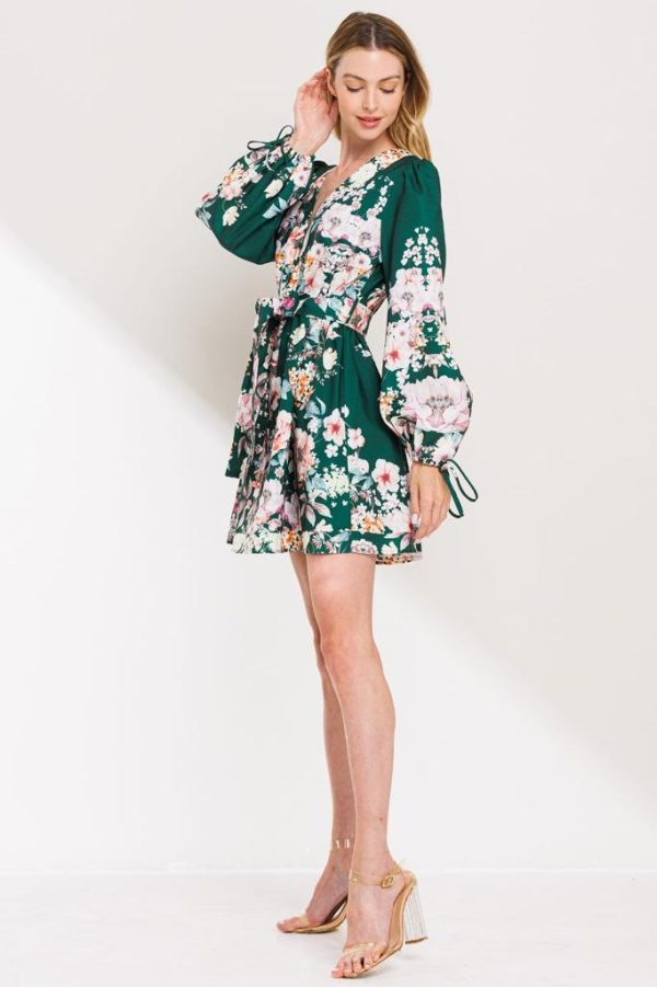 Vestido corto estampado, manga larga Rf.LD4912