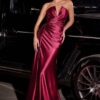 Vestido satinado escote en V sin tirantes CDS441 - Imagen 3